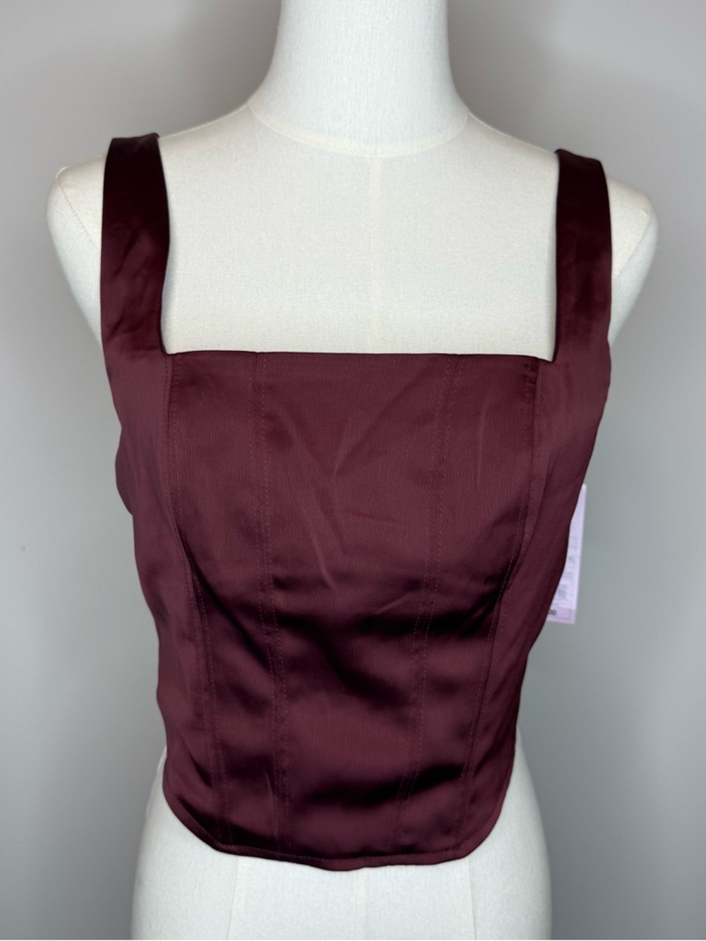 wild fable Satin Square-Neck Crop Top in Burgundy